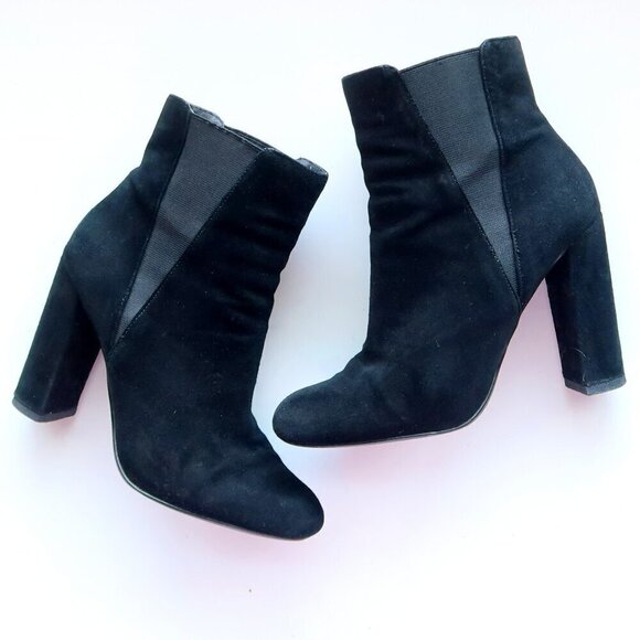 Steve Madden Effect Black Suede Leather Almond Toe Pull-on Ankle Boots Booties 7 - Picture 3 of 16
